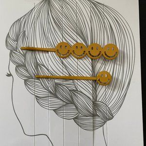 FREE!! Forever 21 Happy Face Emoji Smiles Yellow Hair Clips Barrettes Bobby Pins